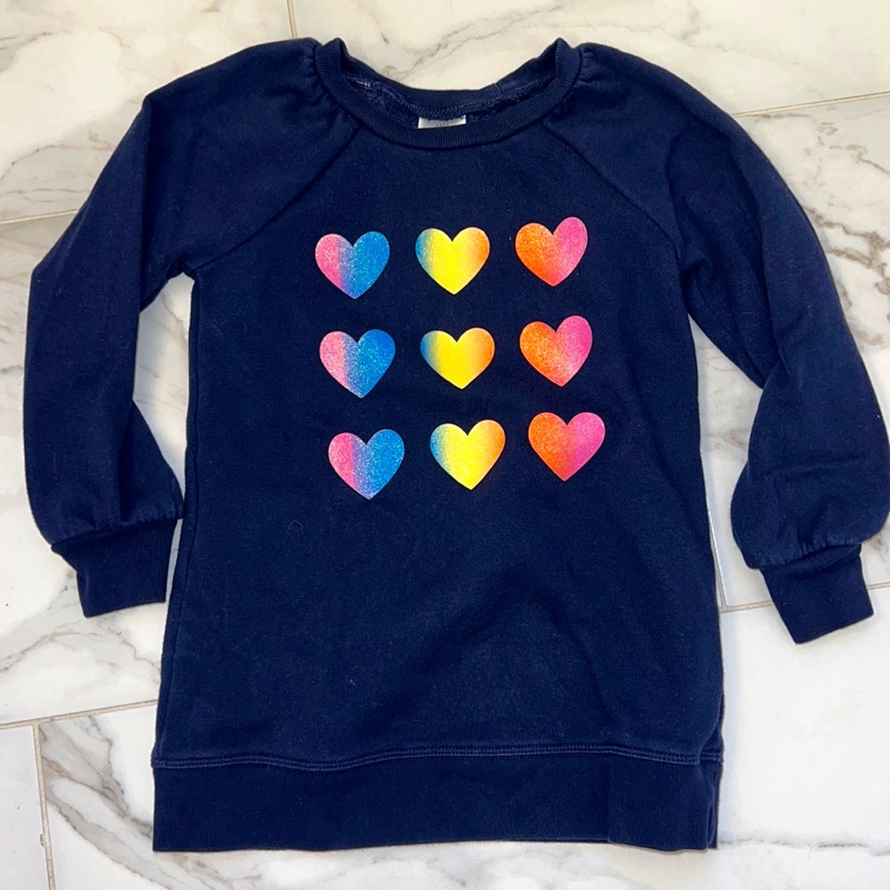 Gap girls 5T navy blue sweatshirt tunic with rainbow sparkly hearts